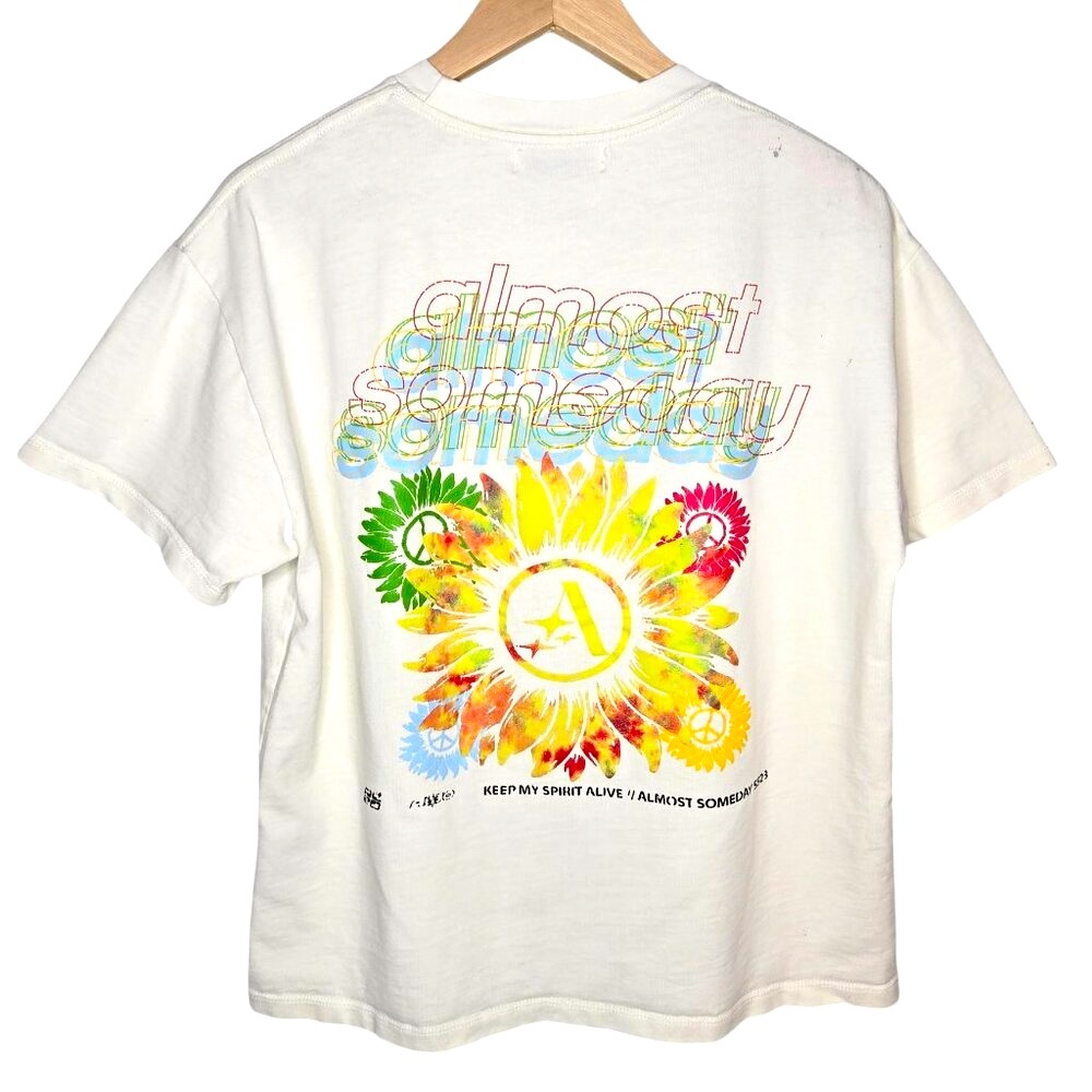 Almost Someday Floral Graphic Shirt Bone White Weighted Crew Neck Everyday S